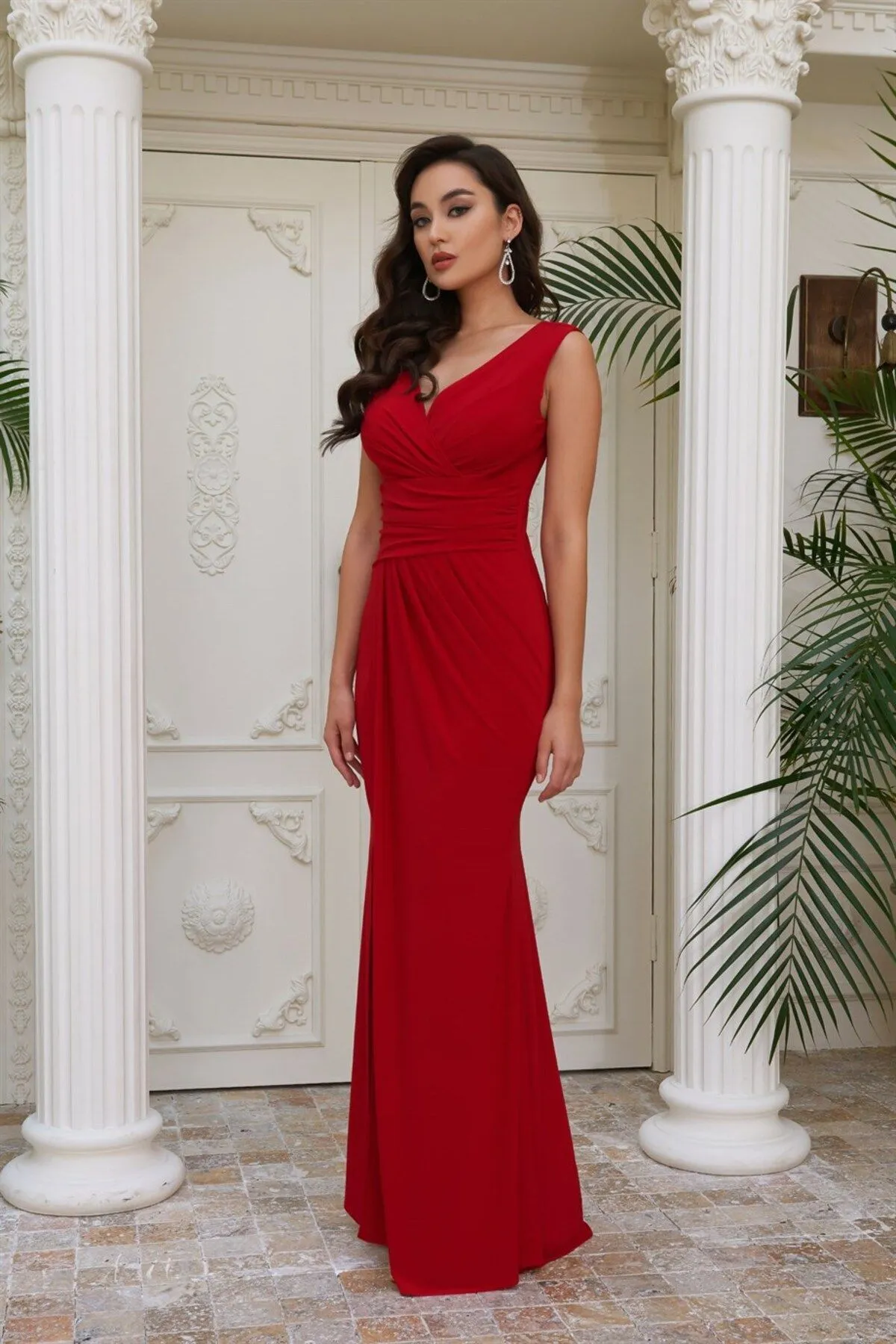 Carmen  Langes Abendkleid mit Sandy-Schlitz in Rot