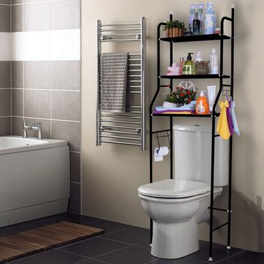 Vicbuy Badregal Standregal mit 3 Haken, 3 Etagen Stahl Toilettenregal, WC-Regal, Metall Badezimmerregal, Aufbewahrungsregal, Waschmaschinenregal, für Badezimmer, 153*48*26cm