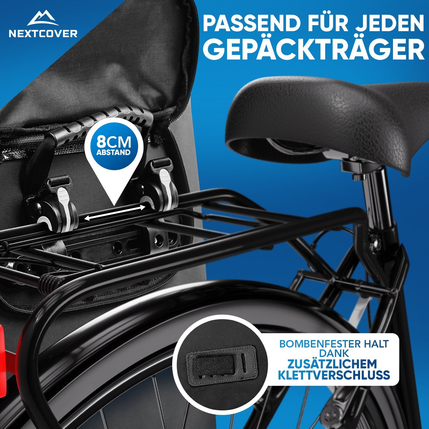 Nextcover Fahrradtasche NEU 3in1 Fahrradtasche für Gepäckträger - Fahrradrucksack wasserdicht