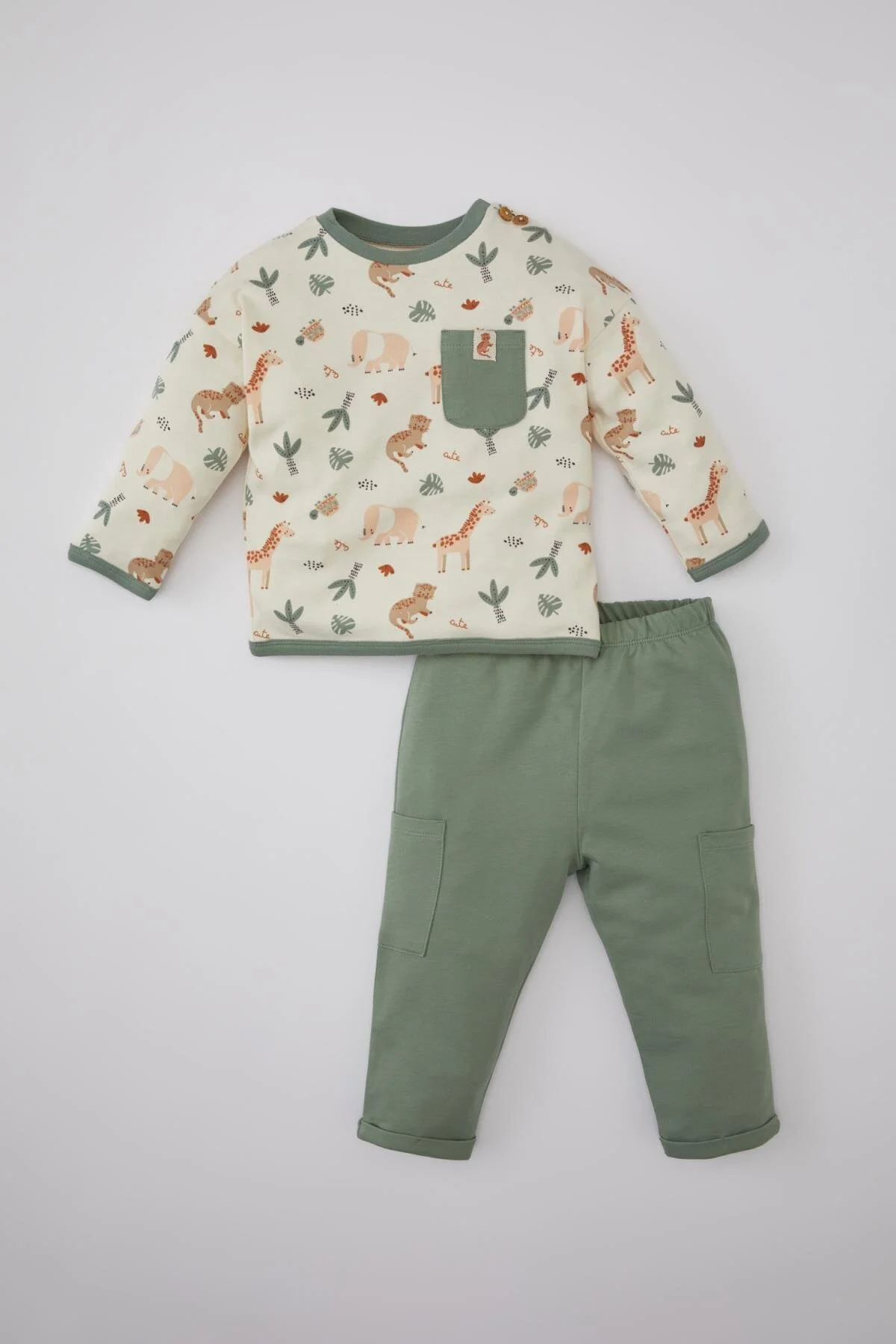 DeFacto  Baby Jungen Safari bedrucktes Langarm-Sweatshirt mit Jogginghose, 2er-Set B9645a524sp