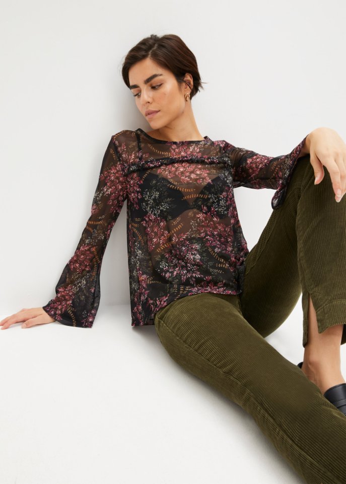Mesh-Shirt mit Rüschen