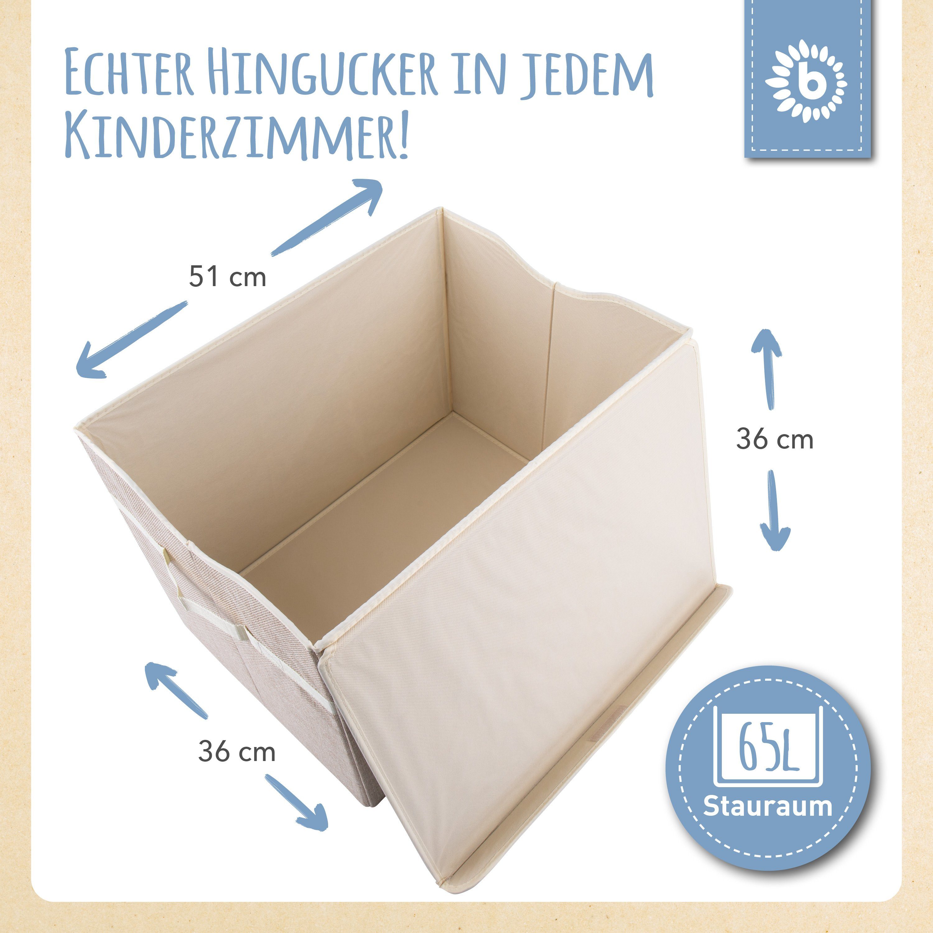 BIECO Spielzeugtruhe Bieco Aufbewahrungsbox mit Deckel 65L faltbar ca. 36x36x51cm Spielzeugkiste mit Deckel Aufbewahrungsbox Kinder Kisten mit Deckel Aufbewahrungsbox Groß Wickeltisch Organizer Wal Motiv