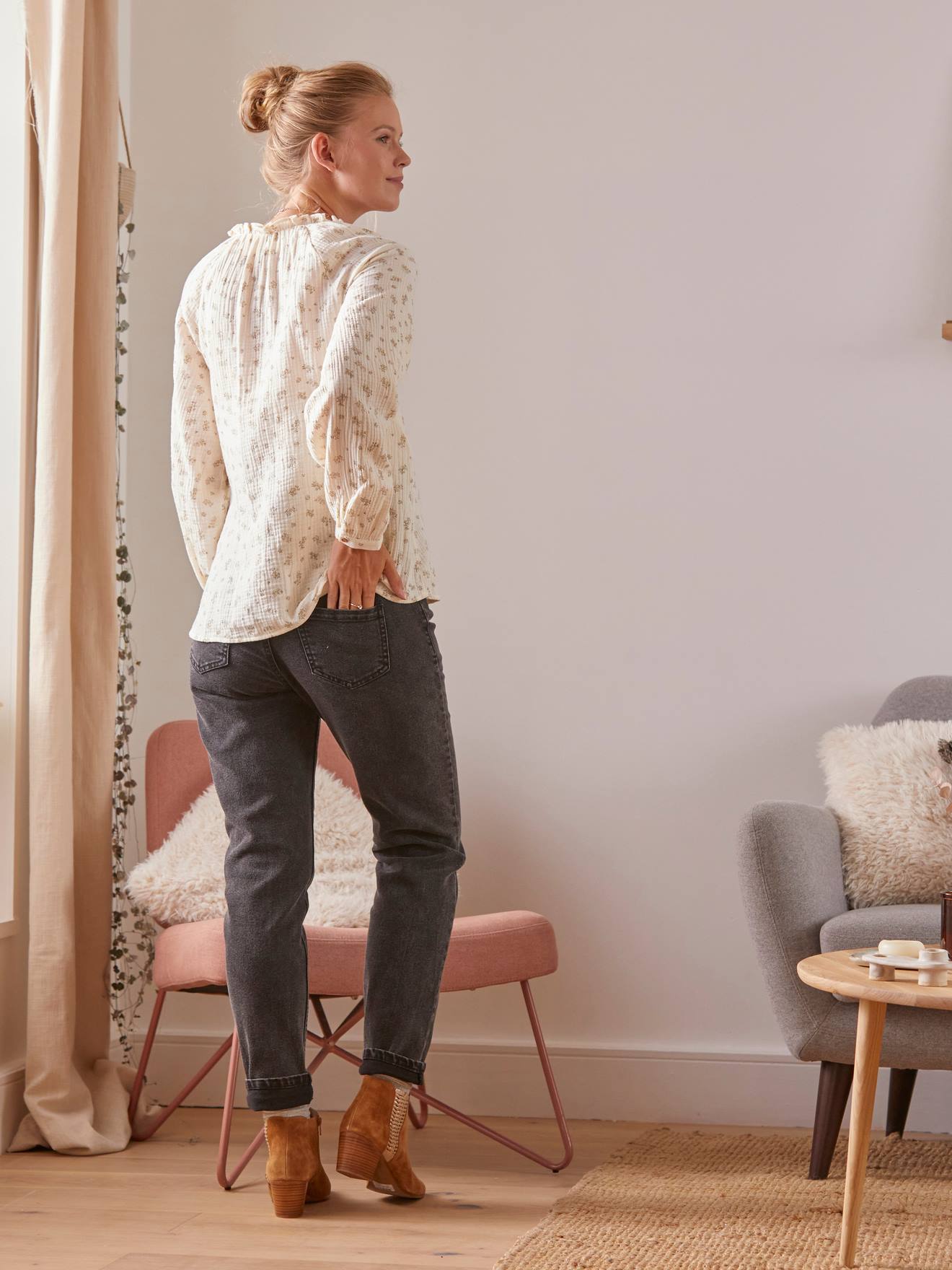 Vertbaudet Umstands-Jeans mit Stretch-Einsatz, Mom-Fit - grau