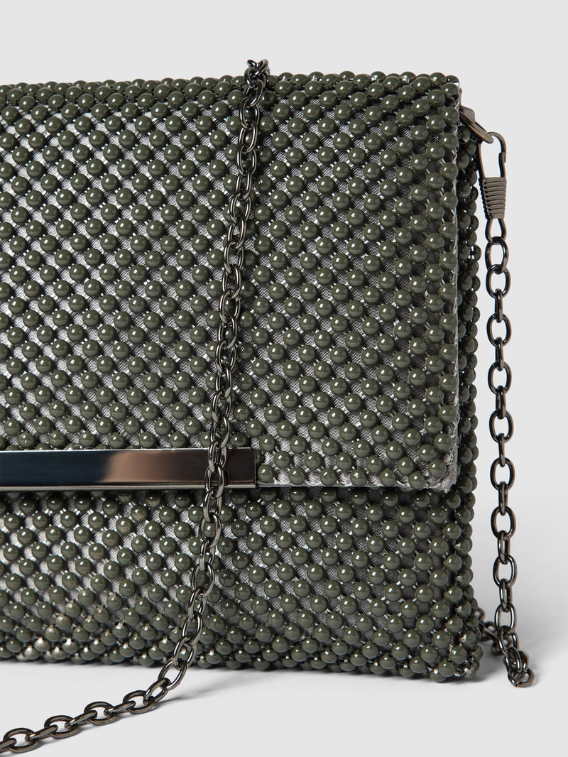 Handtasche mit Ziersteinbesatz in metallic schwarz