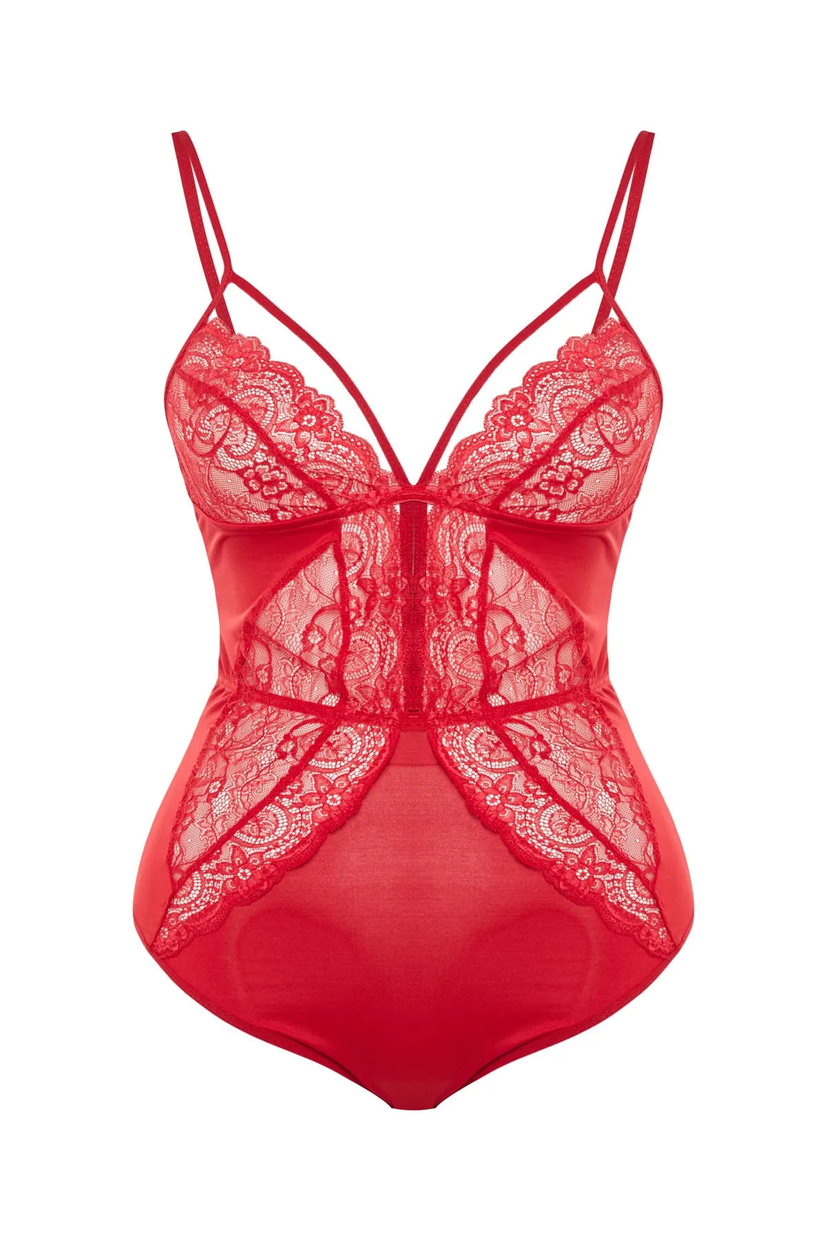 Trendyol Curve  Roter Spitzen-Body mit Details TBBSS23CS00000