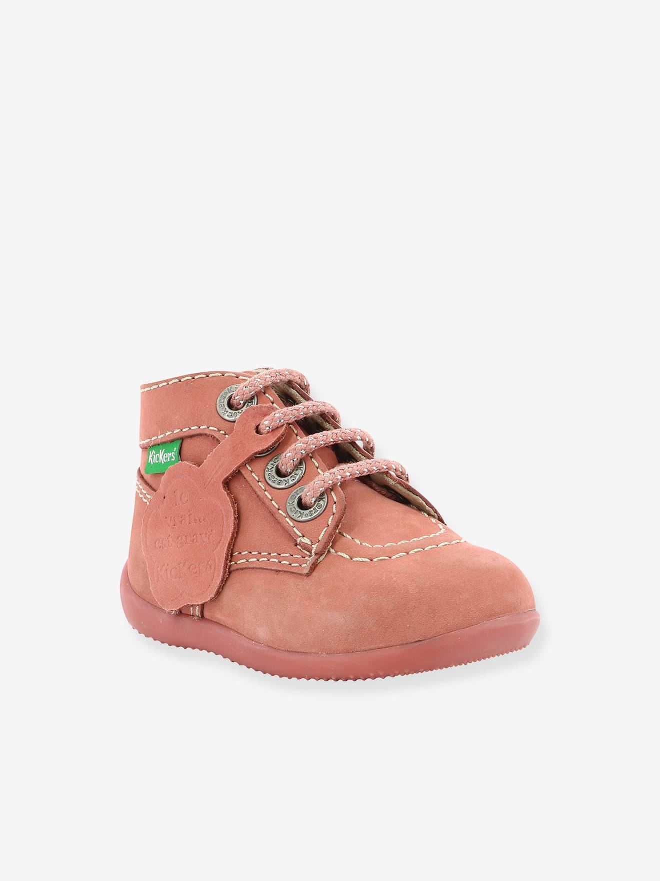 Bottines cuir bébé fille Bonbon KICKERS® 1ers pas rose clair