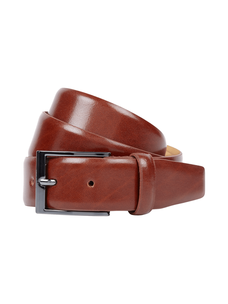 Ledergürtel mit Dornschließe in Chrom-Optik in cognac