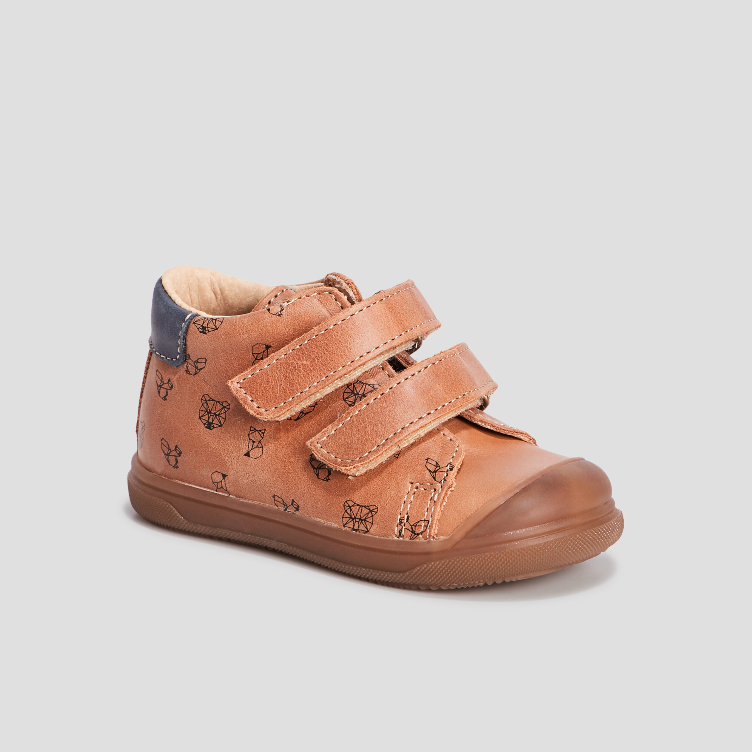 Bottillons en cuir à scratchs camel bébé garçon | La Halle