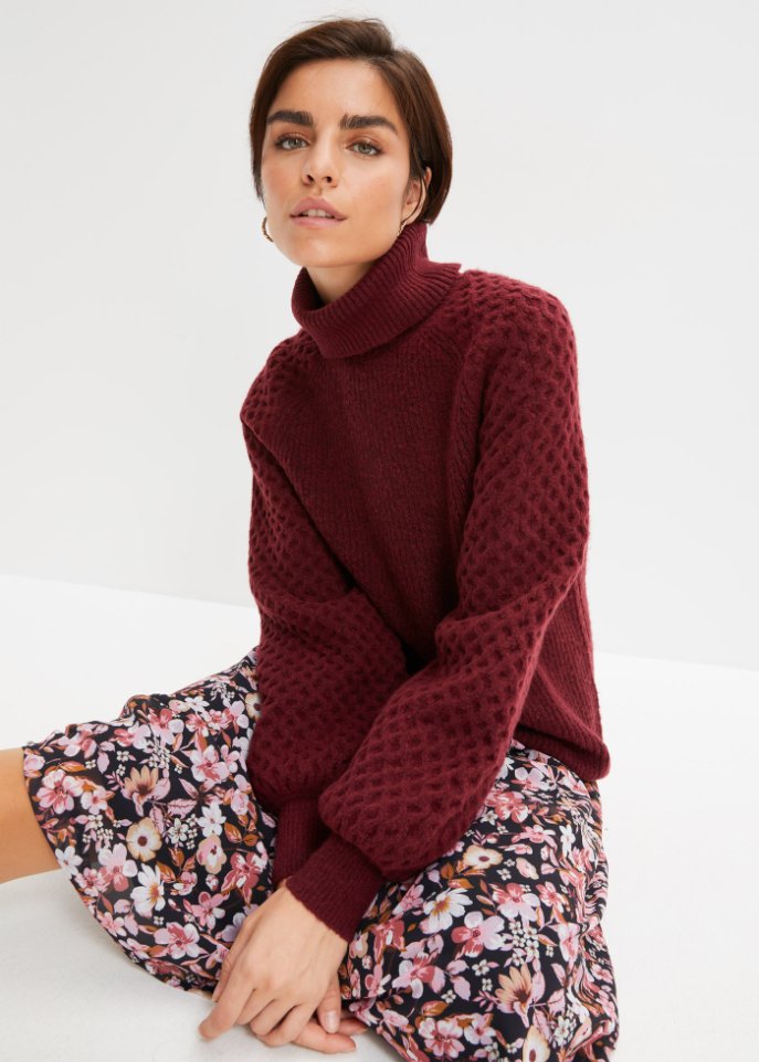 Grobstrick-Pullover mit Zopfmuster