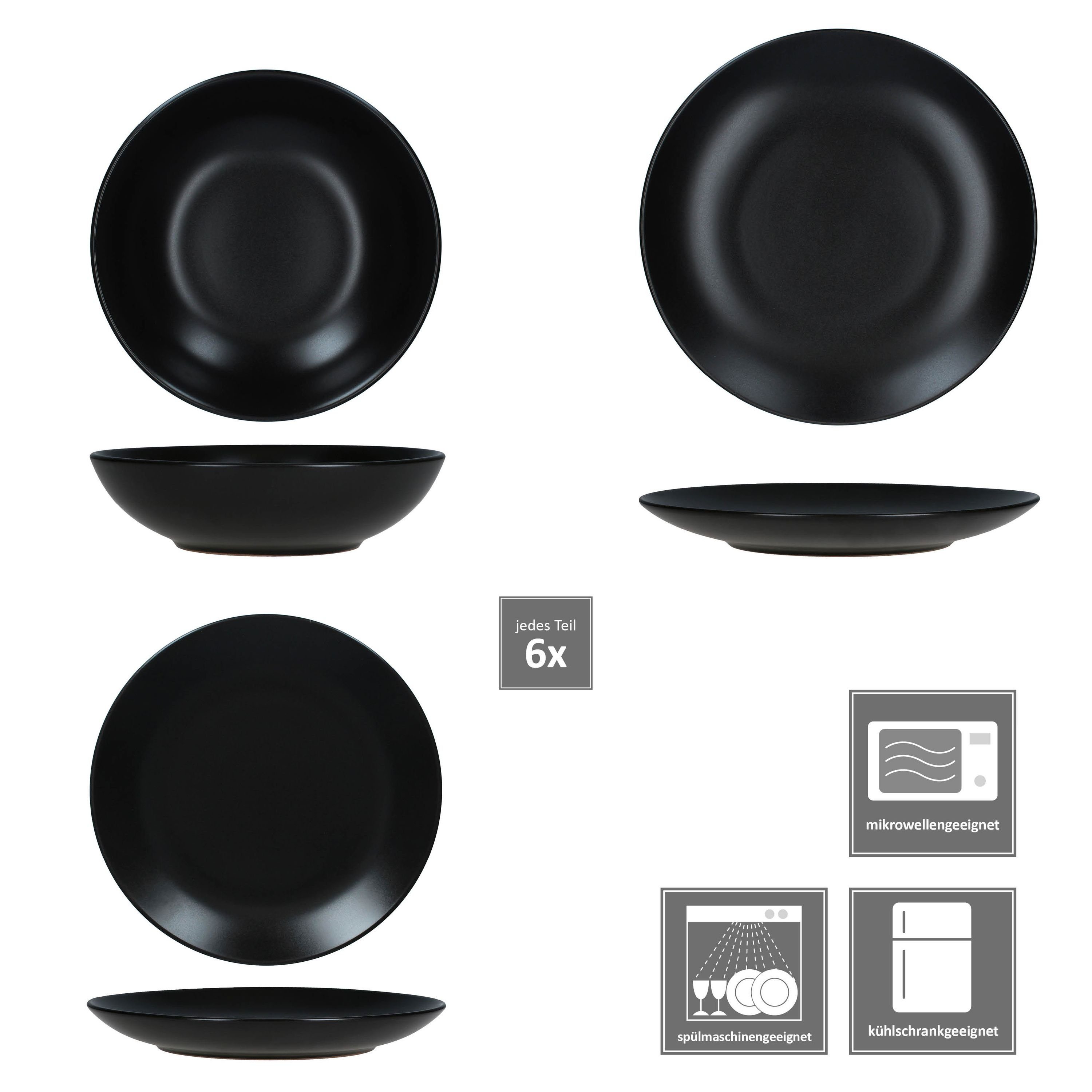 MamboCat Teller-Set 18tlg Tellerset Panther schwarz 6 Personen, Steingut
