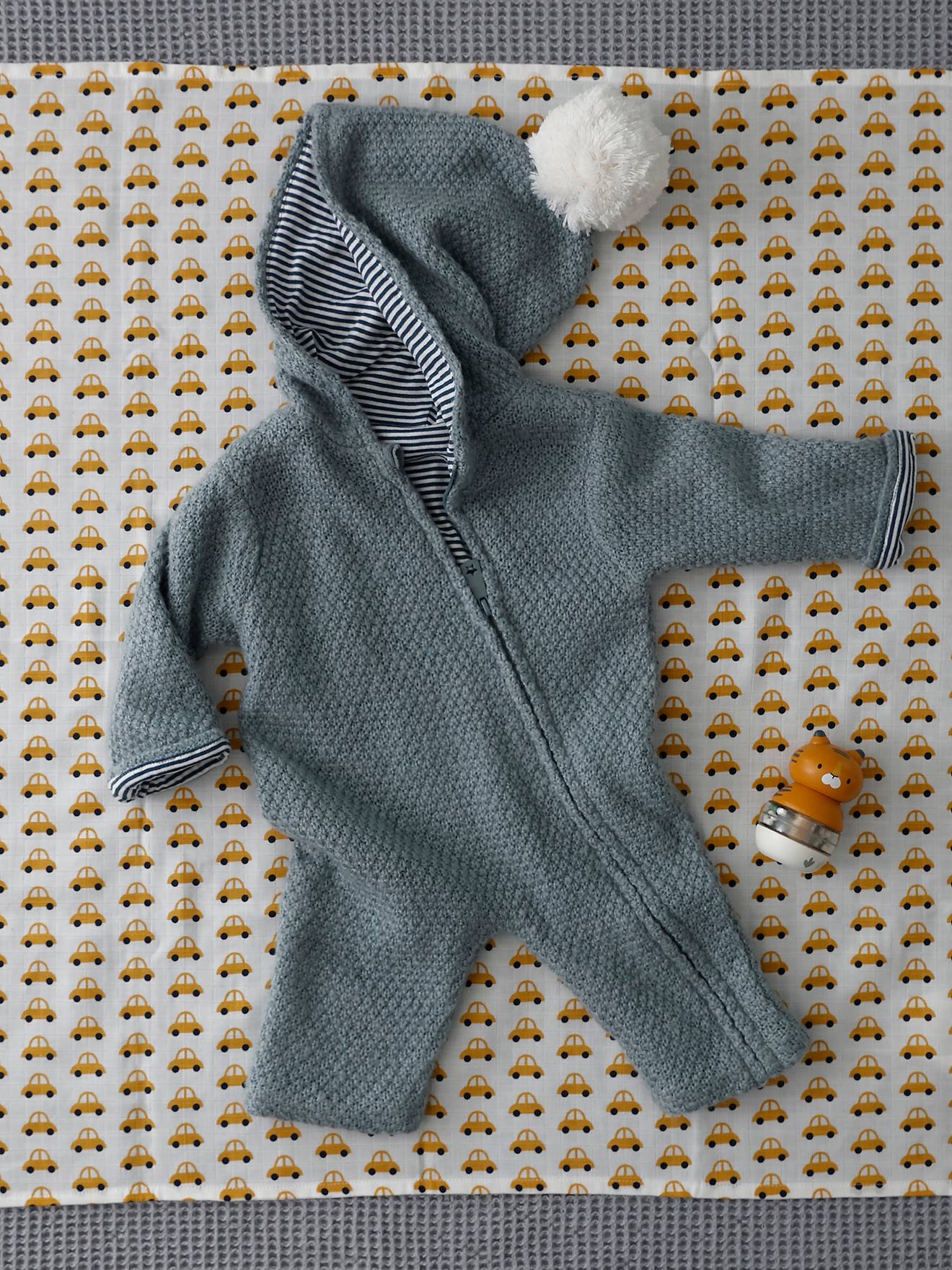 Combinaison en tricot bébé naissance doublée ivoire rayé