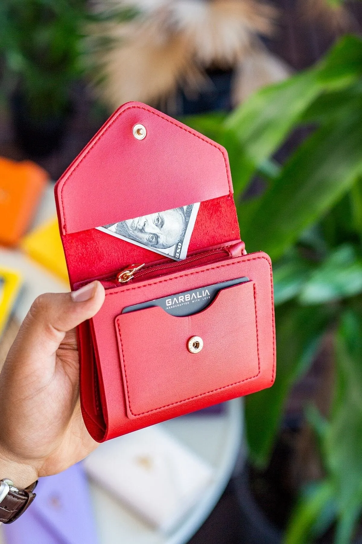 Garbalia  Columbia Mini-Damenbrieftasche aus veganem Leder in Rot mit Münzfach und losem Kartenhalter
