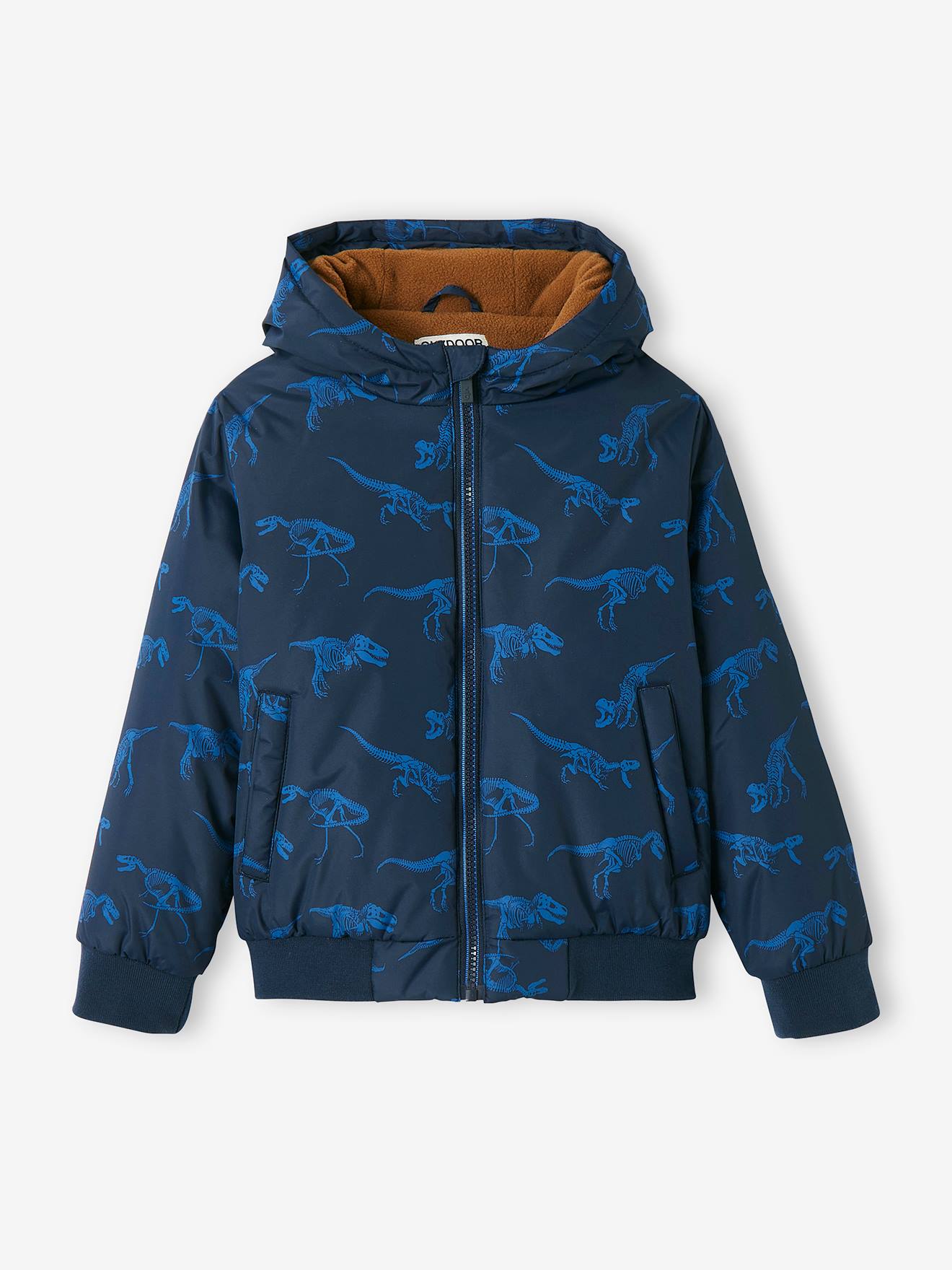 Blouson à capuche motifs dinosaures doublé polaire garçon dark bleu indigo imprimé