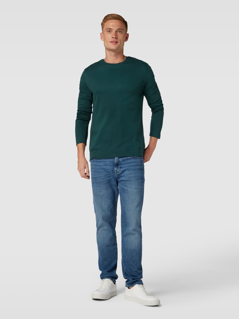 Longsleeve mit geripptem Rundhalsausschnitt in bottle