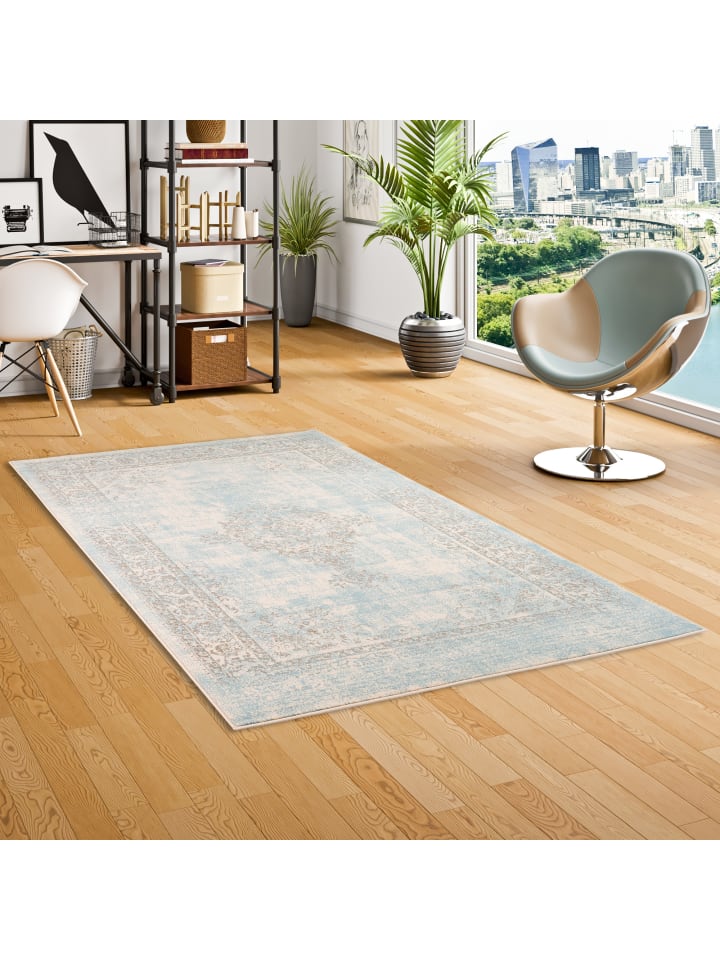 Pergamon Designer Teppich Passion Vintage Bordüre in Blau Beige günstig kaufen