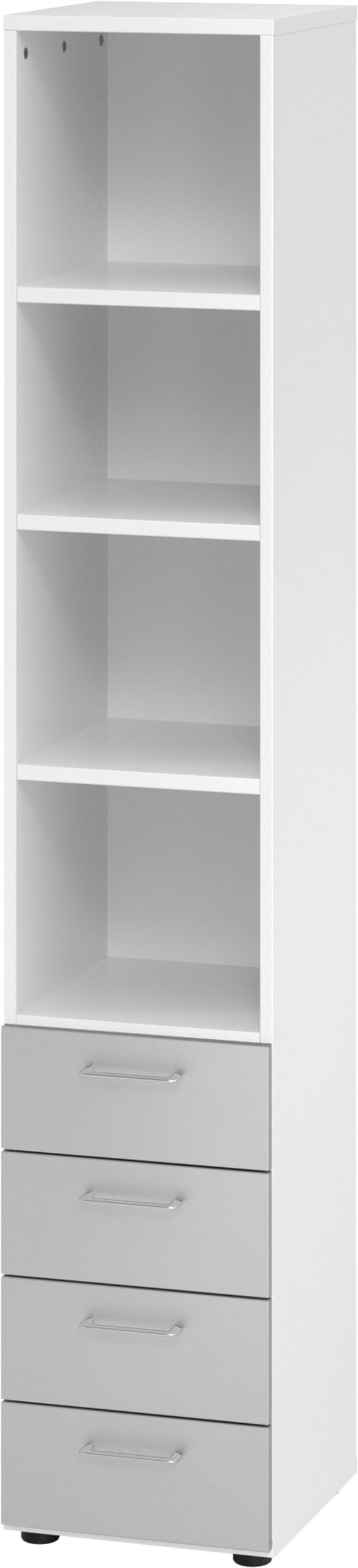bümö Aktenregal smart Schubladen Regal - 4 Schübe, Dekor: Weiß/Silber