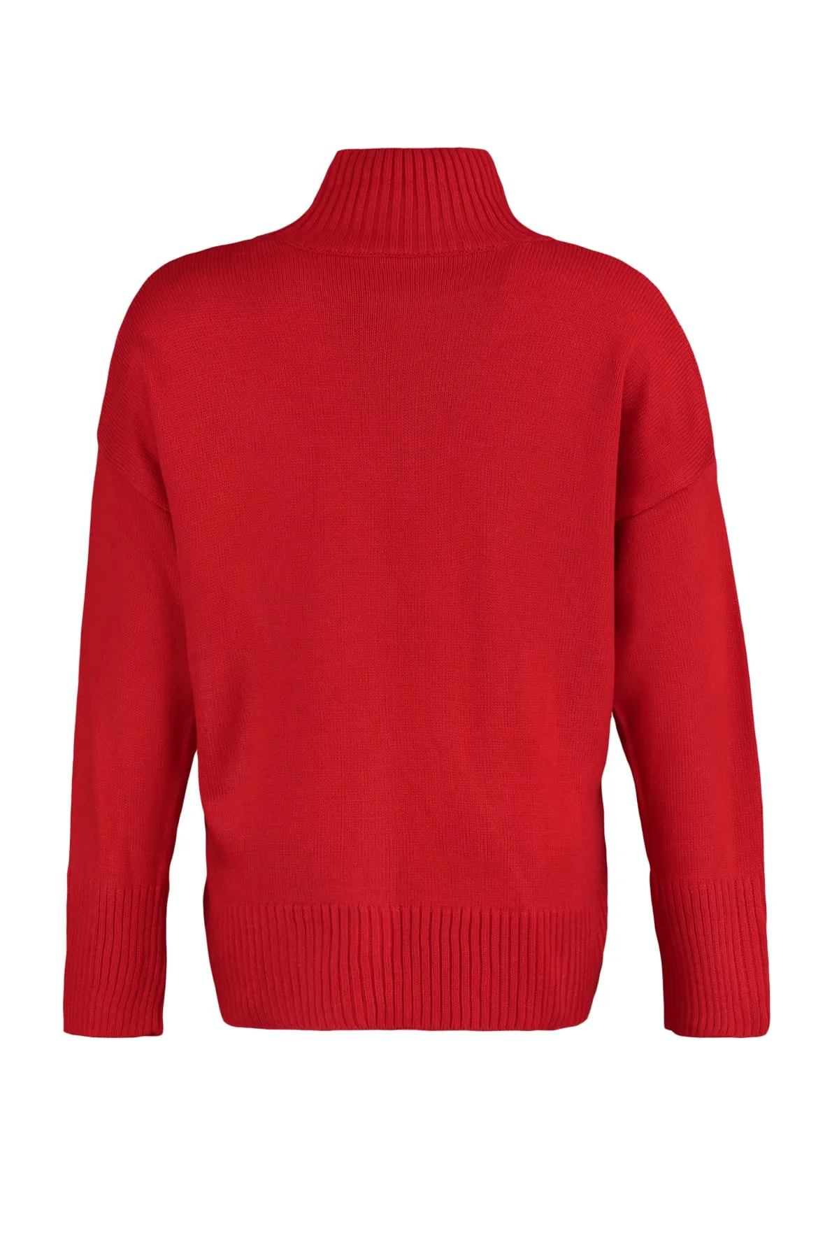 Trendyol Curve  Roter schulterfreier Strickpullover mit Rollkragen