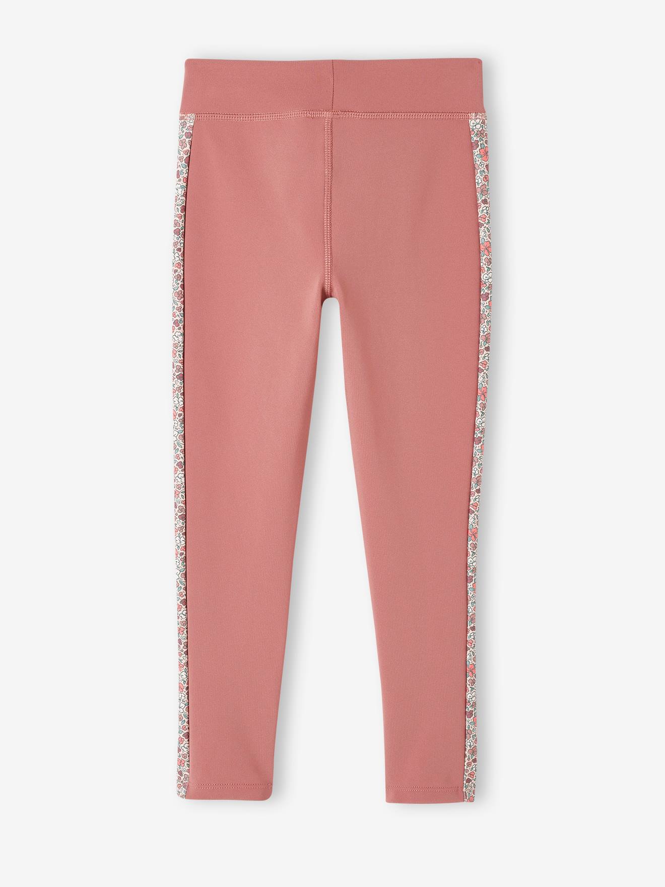 Legging sport matière technique fille bandes côtés vieux rose