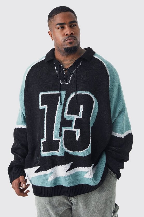 Plus geschnürter Oversize Hockey-Pullover