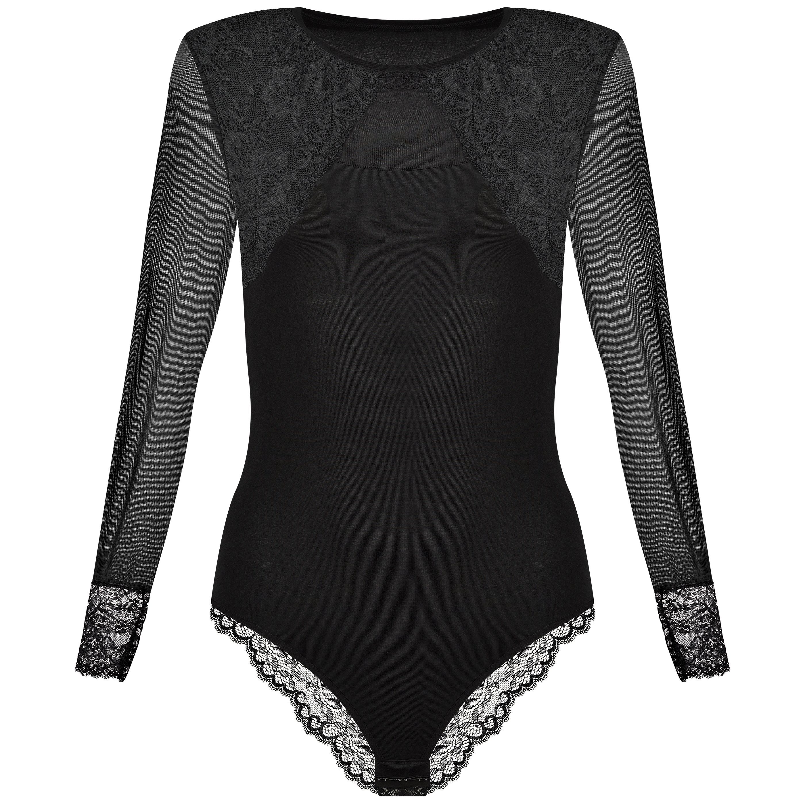 Evoni Body Damen Langarmbody Micromodal Tüllärmeln Oberteil Bodysuit