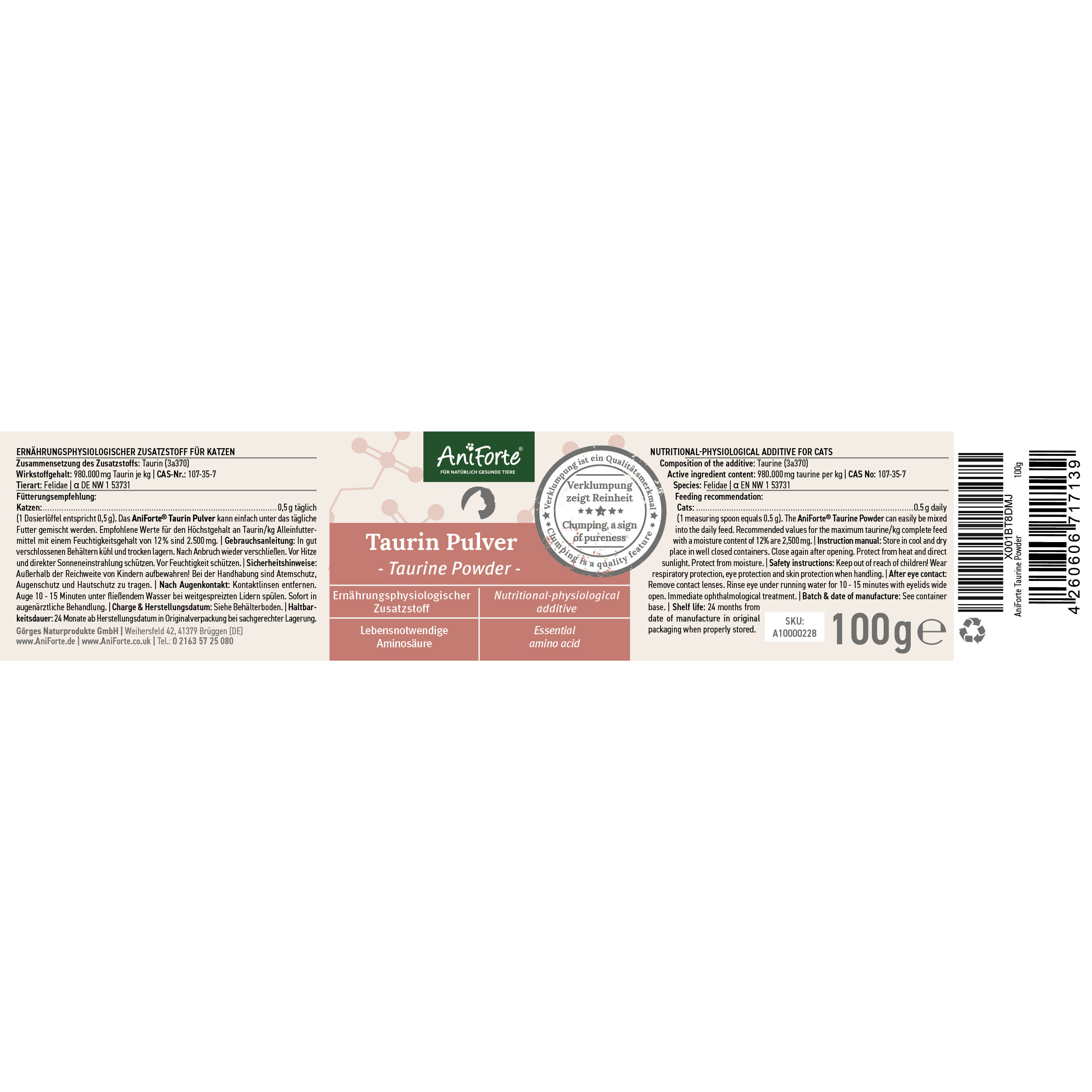 Aniforte Ergänzungsfutter & Aufzucht Aniforte Taurin 100g