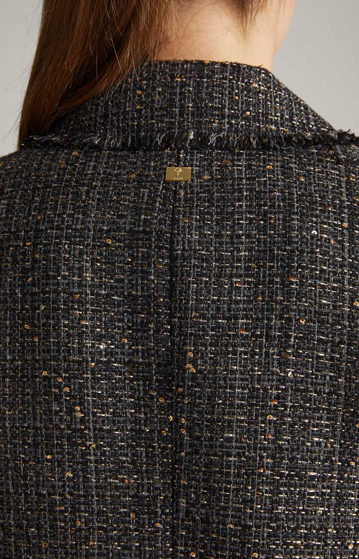 Tweed-Blazer-Jacke in Schwarz/Grau/Gold