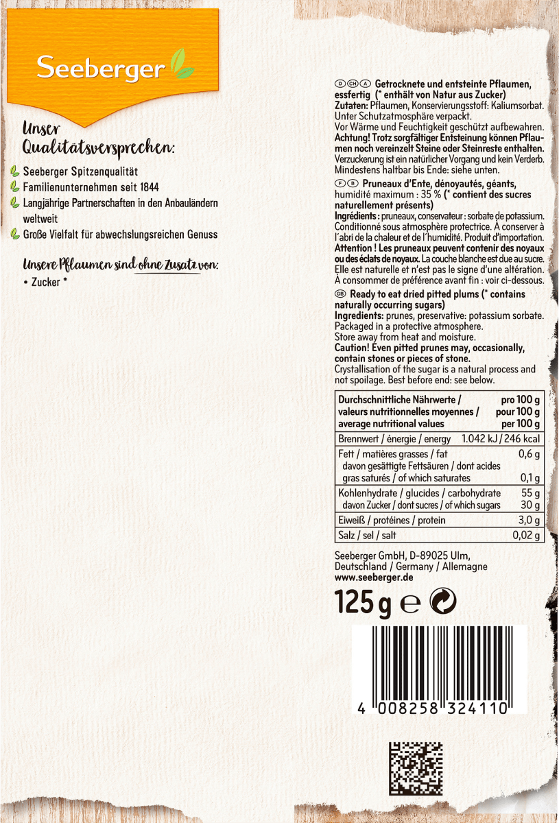 Trockenfrüchte, Pflaumen entsteint, 125 g