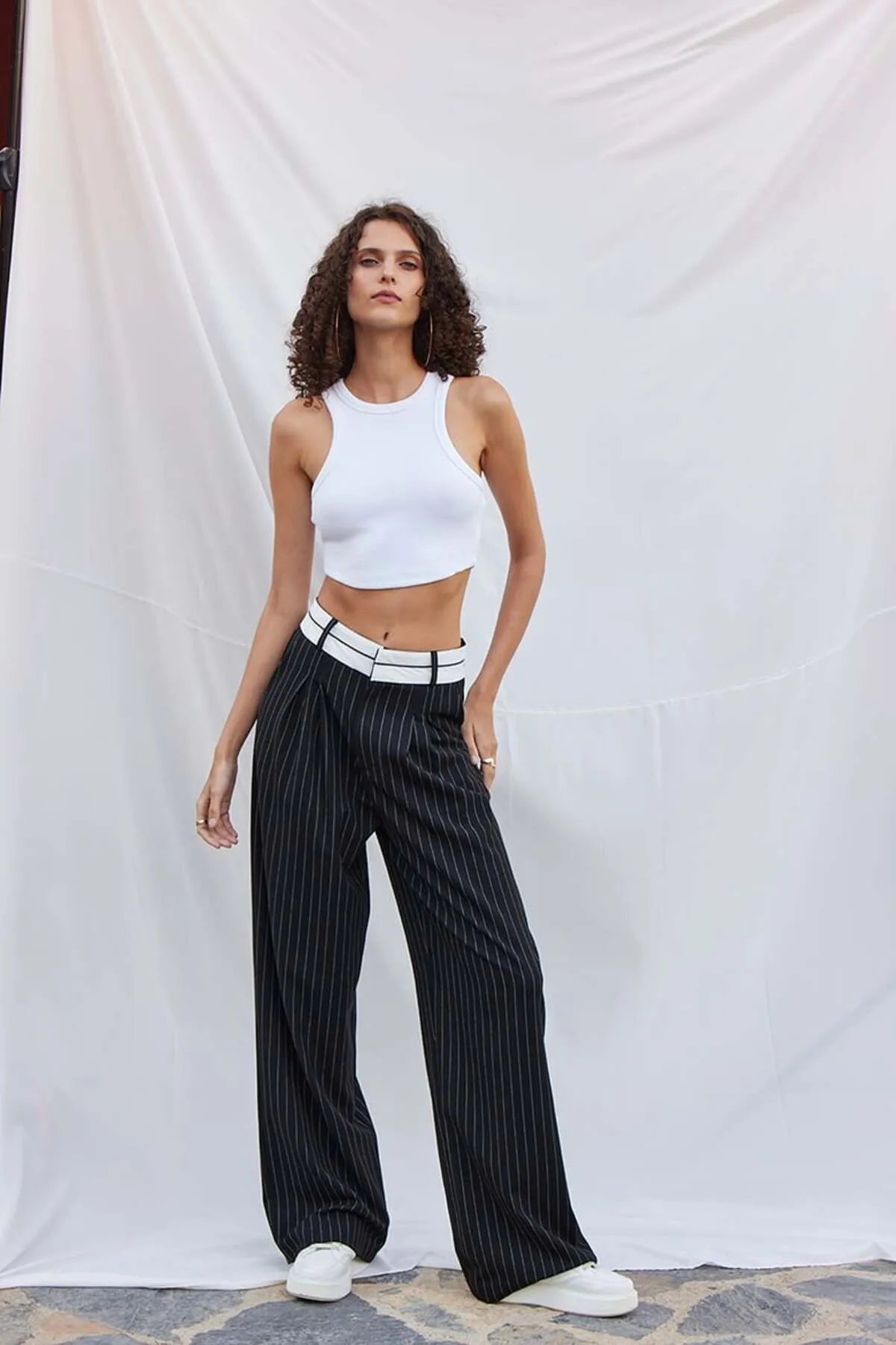 VATKALI  Gestreifte, maskuline Palazzo-Hose