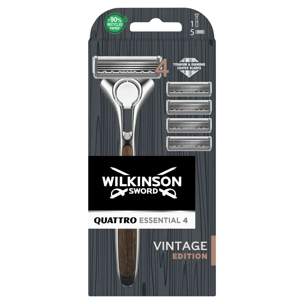 Wilkinson Quattro Titanium Vintage Clampack skutimosi peiliukas + 4 kasetės