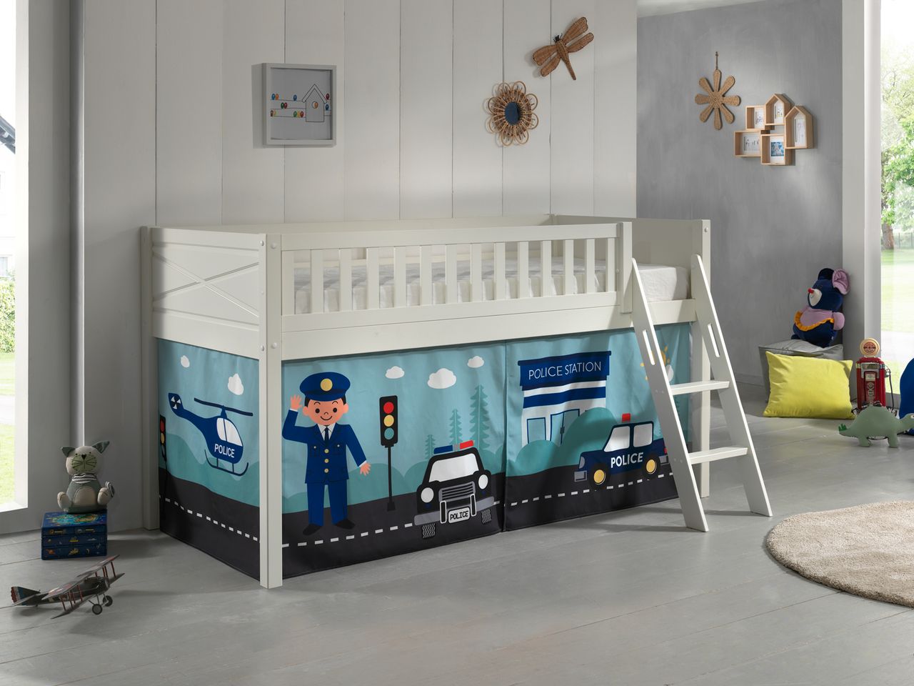 VIPACK Spielbett SCOTT, LF 90 x 200 cm, mit Rolllattenrost, Leiter und Textilset 