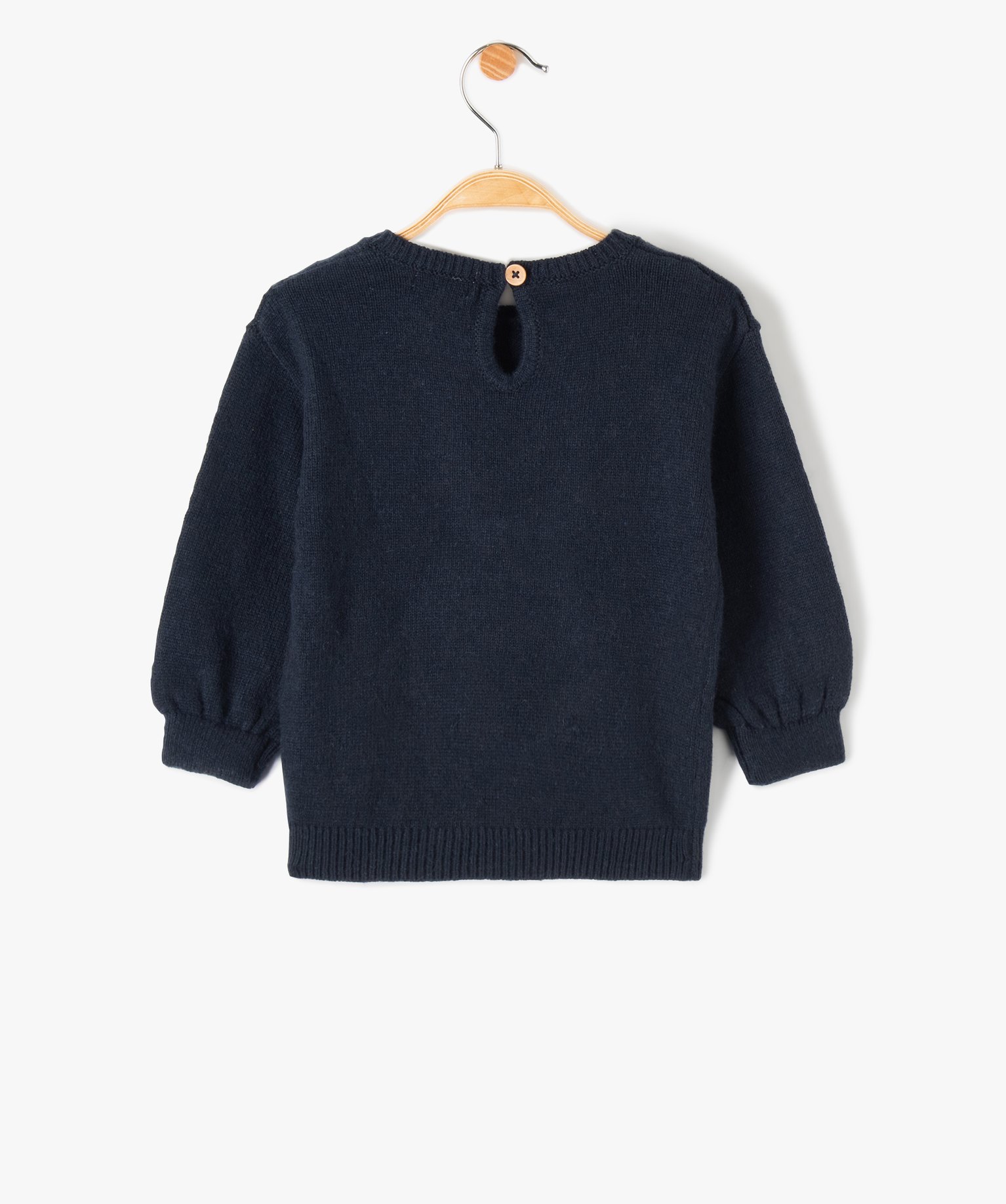Pull bébé fille en maille douce à motif peluche bleu fonce | GEMO