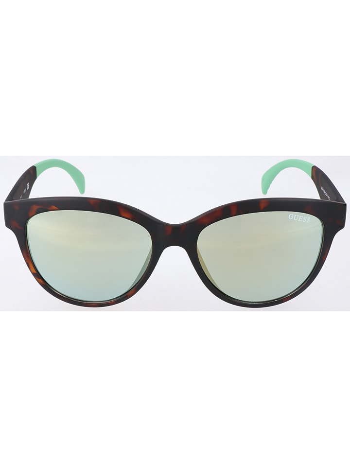 Guess Damen-Sonnenbrille in Dunkelbraun/ Türkis günstig kaufen 53