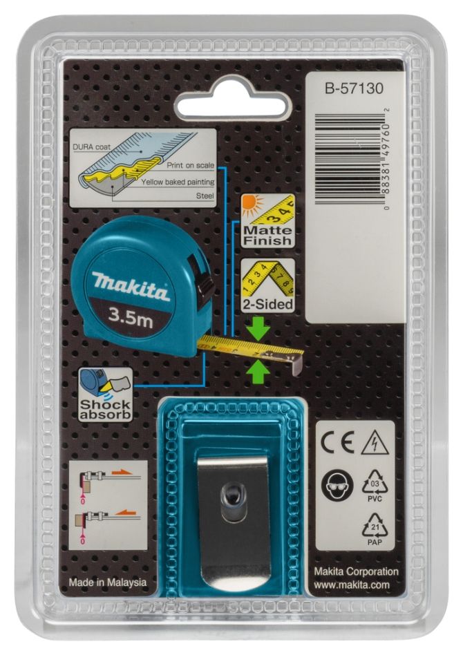 Makita Zubehör B-57130 Maßband 3,5 m x 16 mm Doppelseitiges Maßband