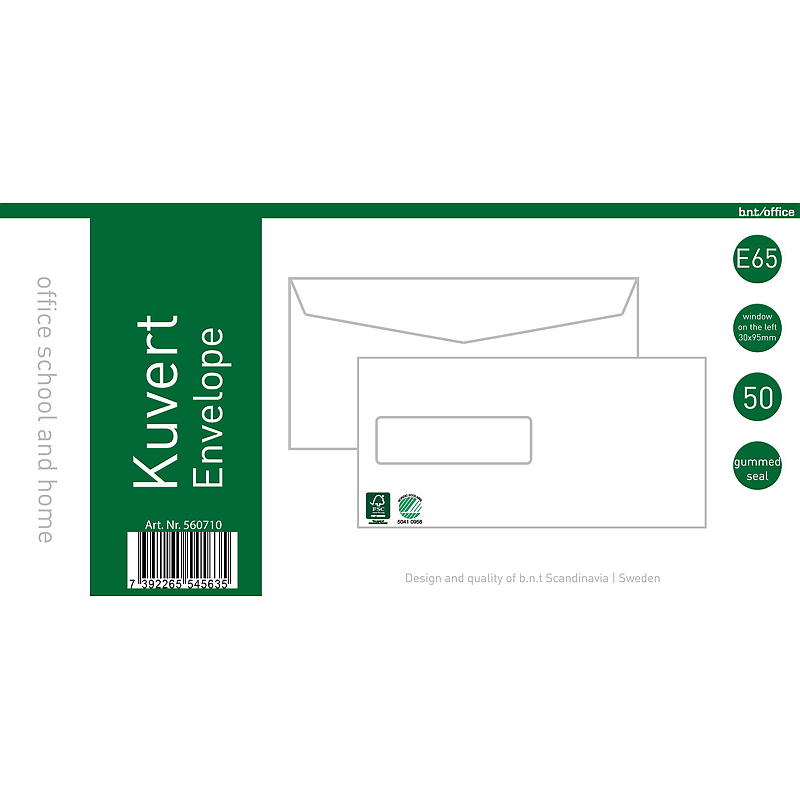Konvolutter E65 50-pk m/vindu