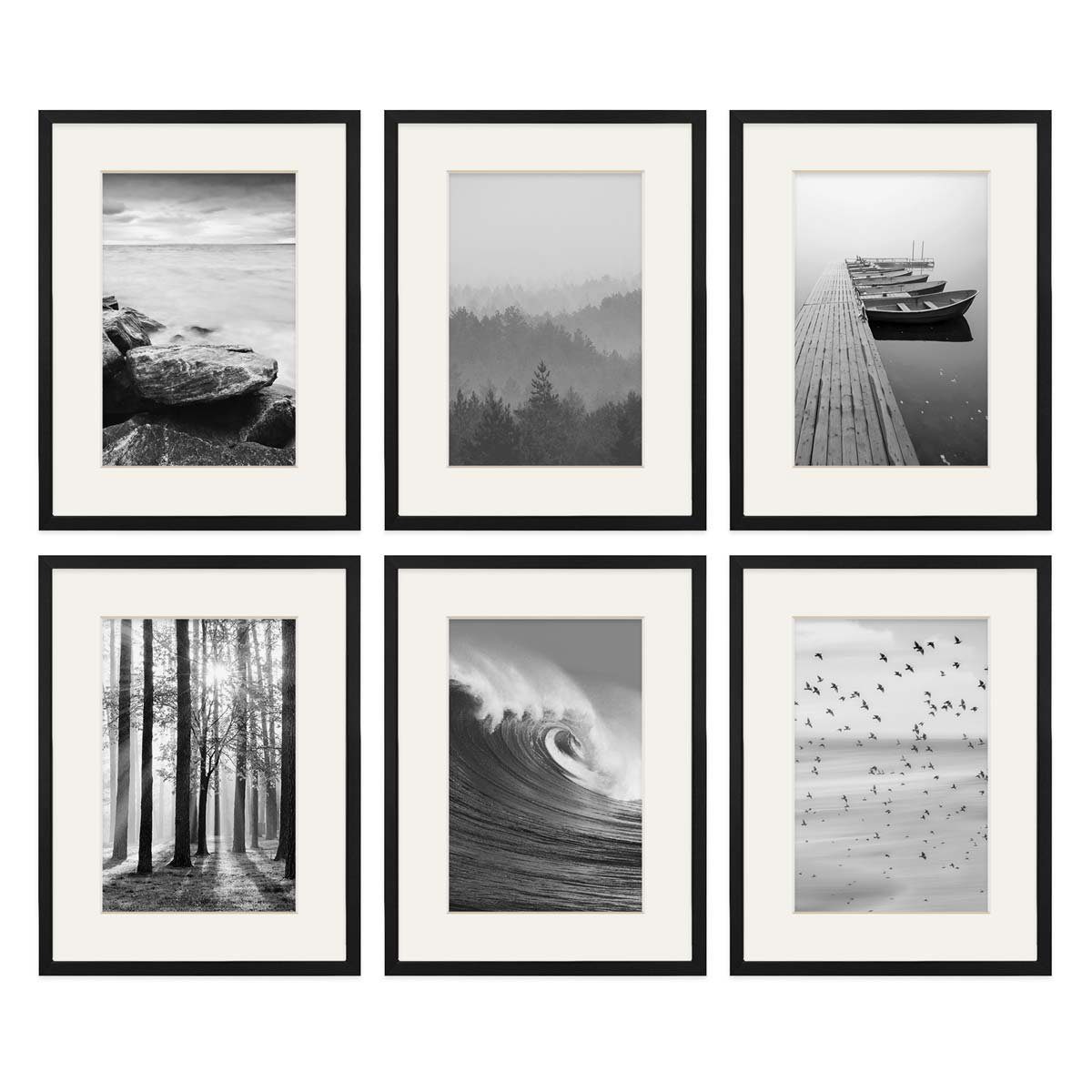 PHOTOLINI Bilderrahmen 6er Set 30x40 cm Modern Schmal mit Passepartout