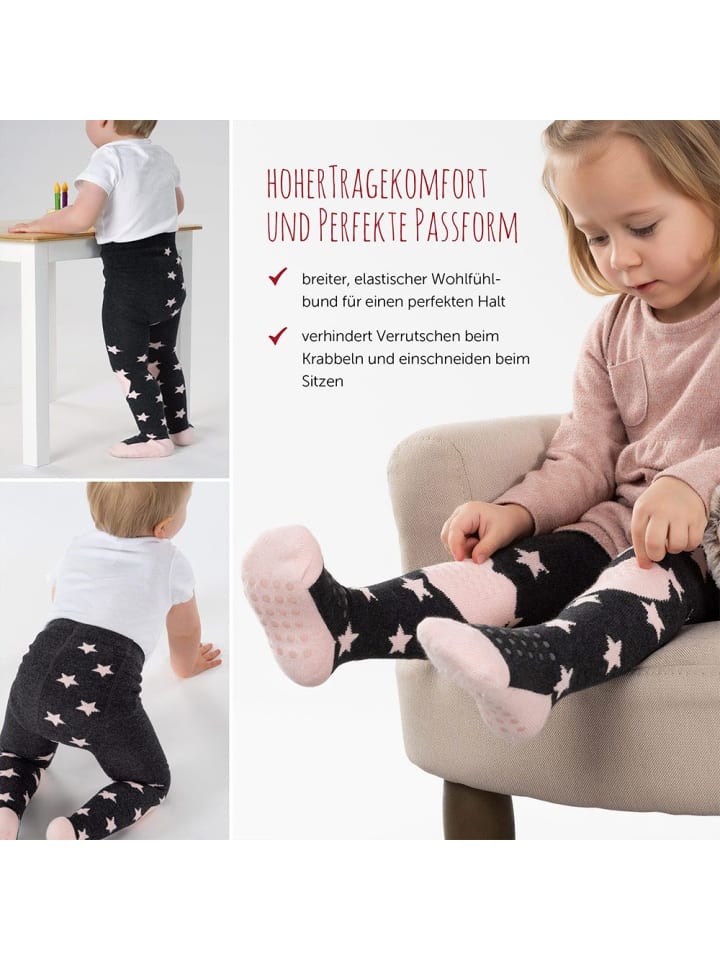 LaLoona Krabbel-Strumpfhose 2er Pack - Sterne Rosa   Streifen in grau,rosa günstig kaufen