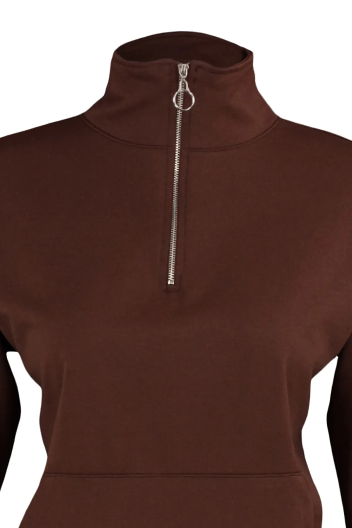 Trendyol Collection  Braunes dünnes Strick-Sweatshirt mit Reißverschluss und Taschendetail TWOAW23SW00005