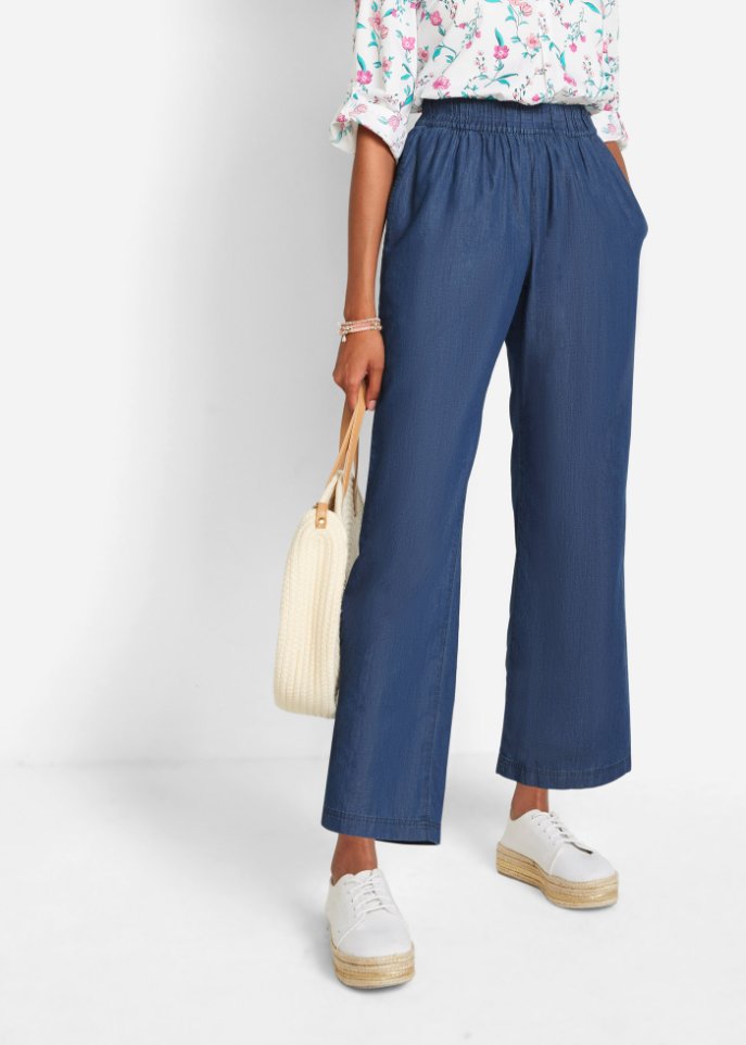 Leichte Schlupfjeans mit High-Waist-Bequembund, weit geschnitten