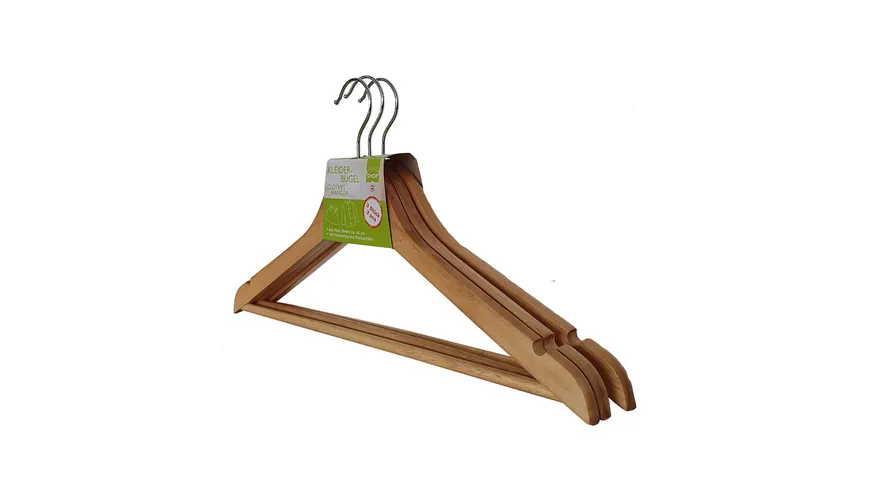 TRENDSHOP Kleiderbügel mit Steg aus Holz 3er Set
