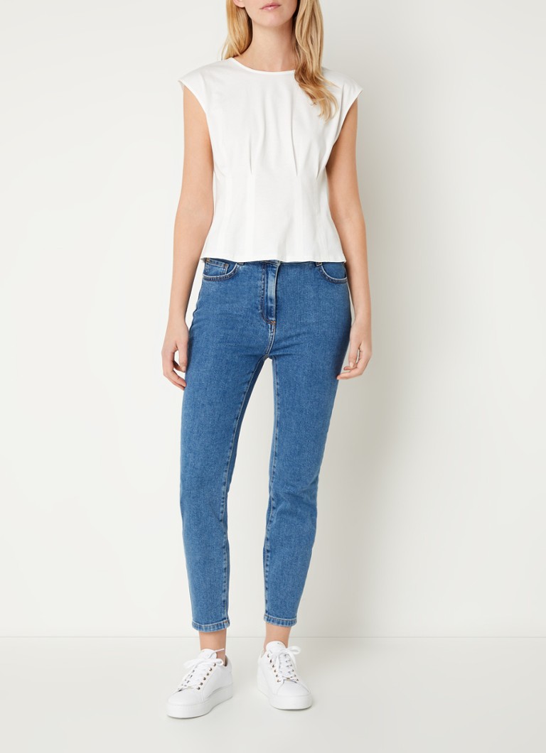 Top negru Dart Penny cu detalii plisate