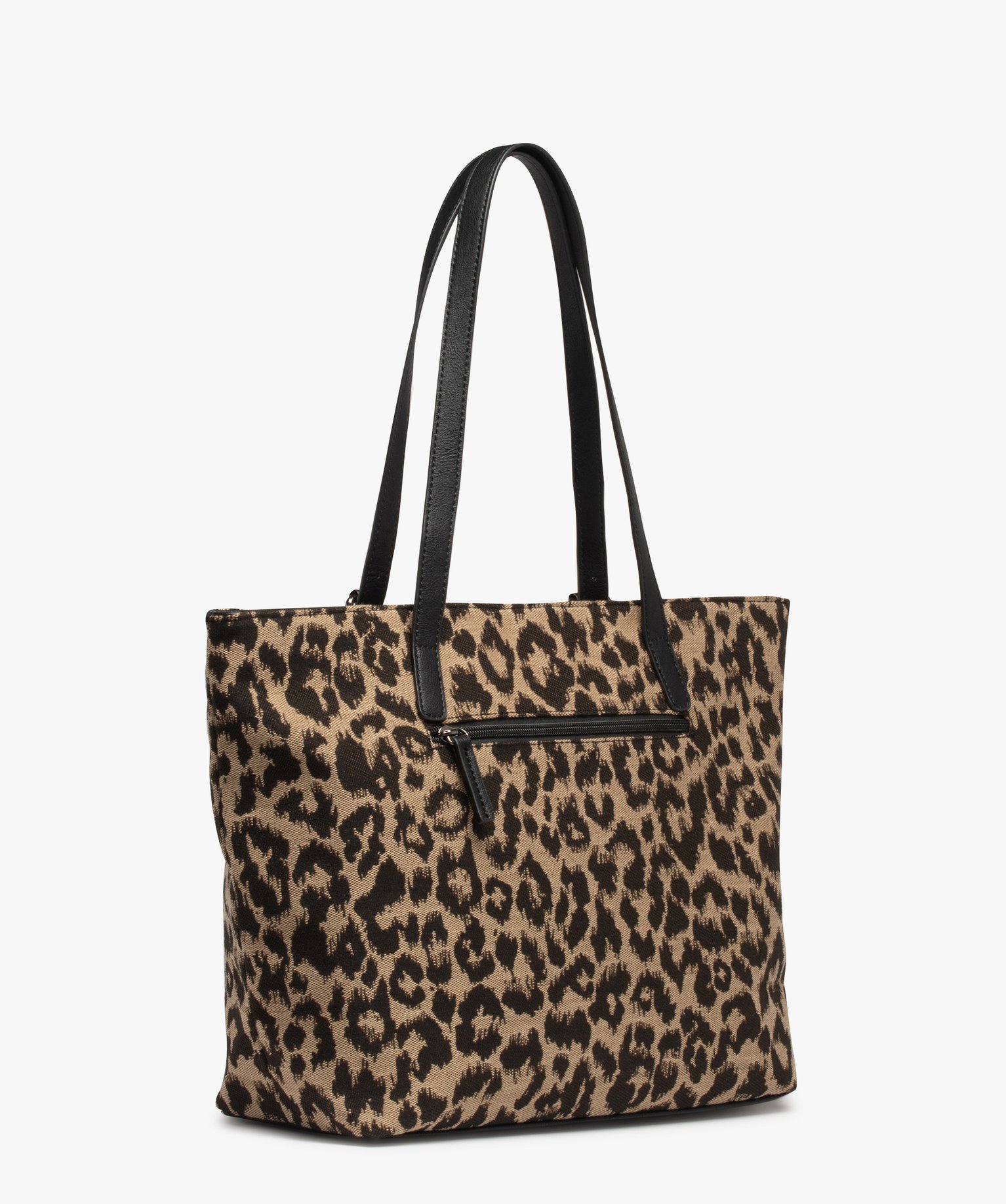 Sac à main forme cabas en tissu imprimé léopard femme noir | GEMO