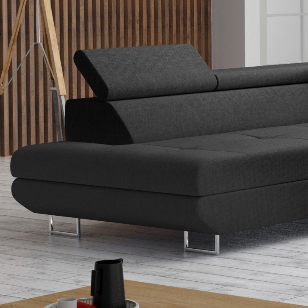 Möbel Punkt Wohnlandschaft Monaco U Form Schwarz mit Bettfunktion, mit Bettkasten, mit Kopfteilverstellung
