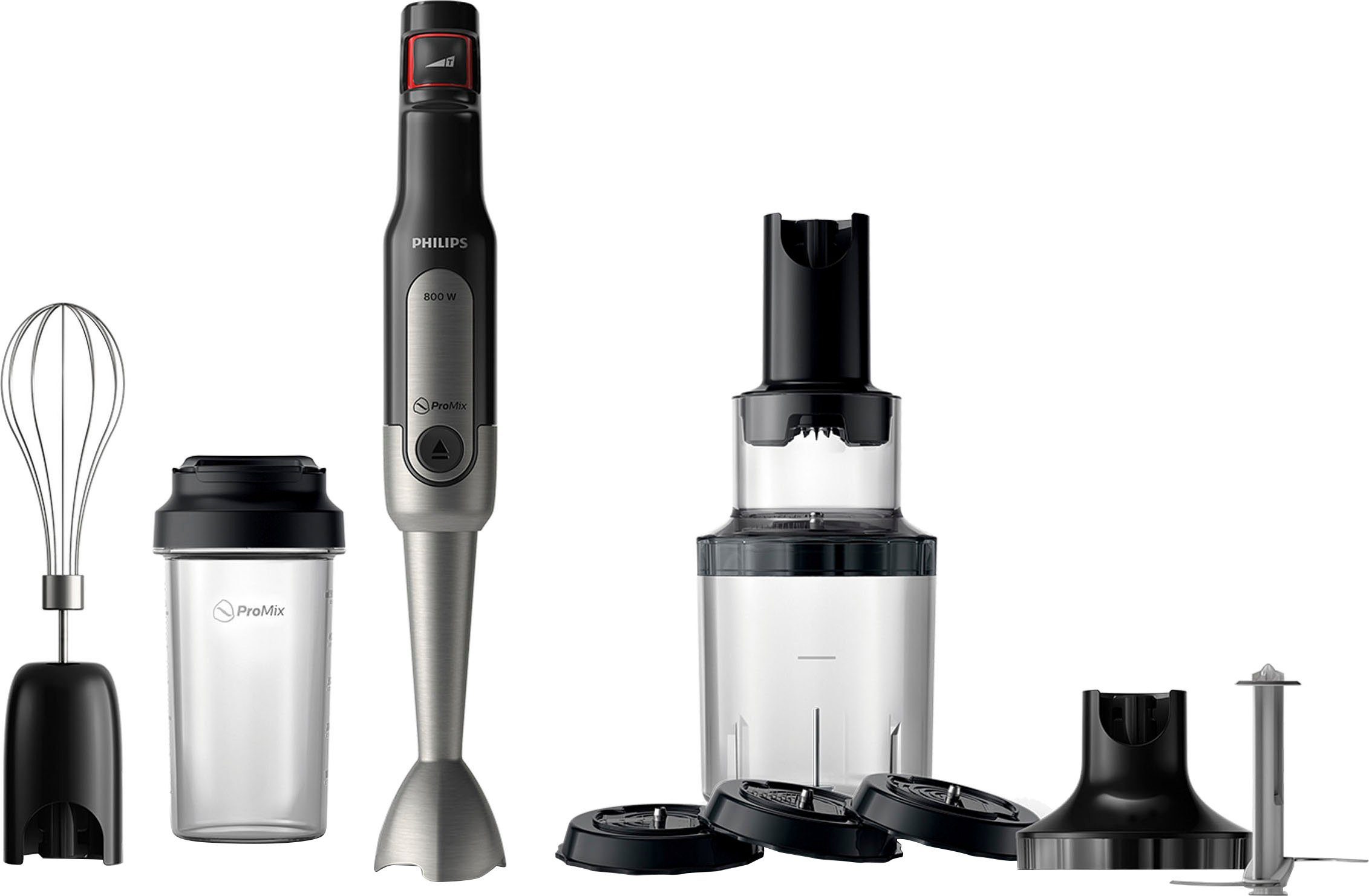 Philips Stabmixer HR2657/90 Viva, 800 W, inkl. 2-in-1 Togo Trinkflasche, Spiralschneider, Schneebesenaufsatz
