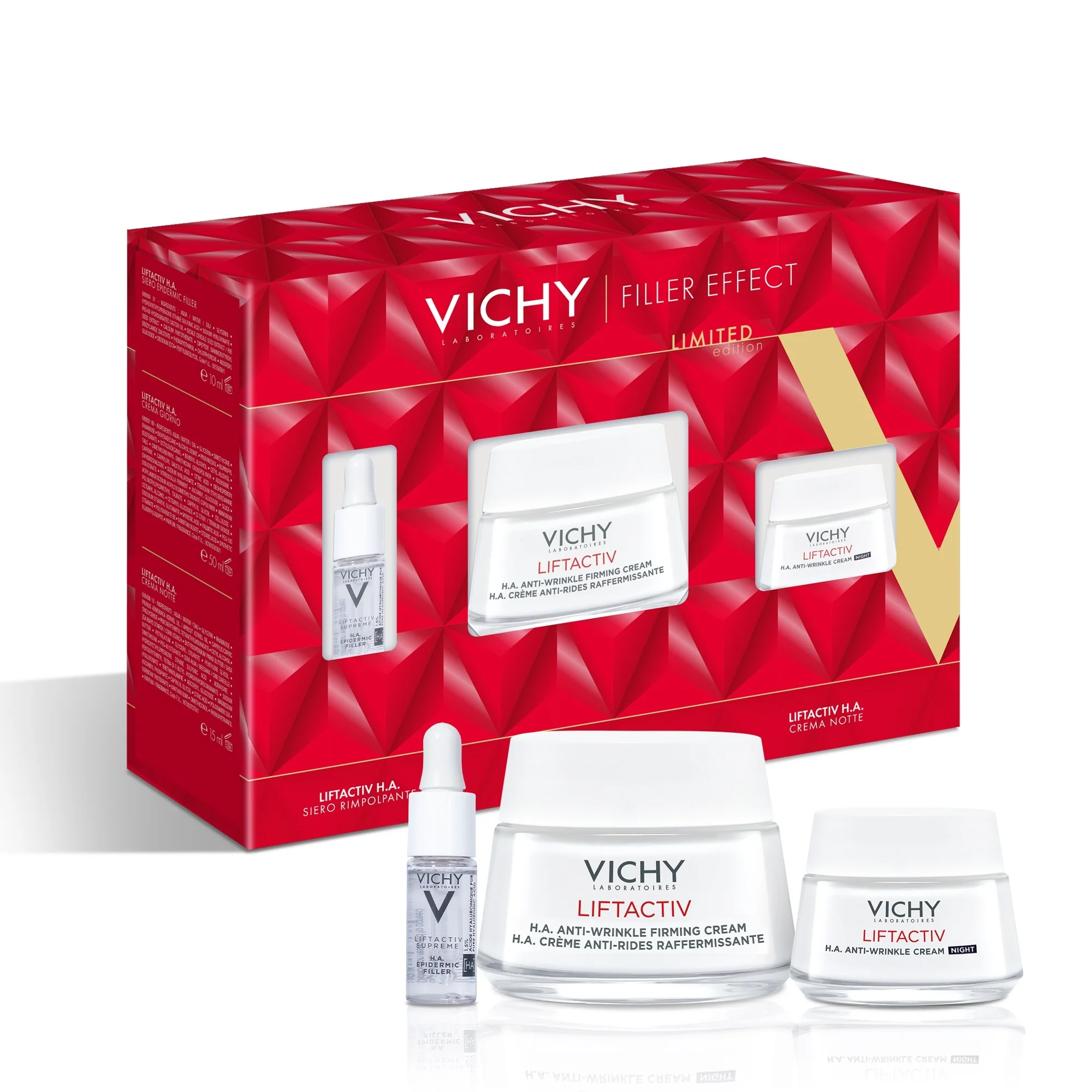 Liftactiv HA Epidermic Filler Szérum + Nappali Krém + Éjszakai Krém - Ránctalanító Készlet, 24 órás Ránctalanító Arckezelés