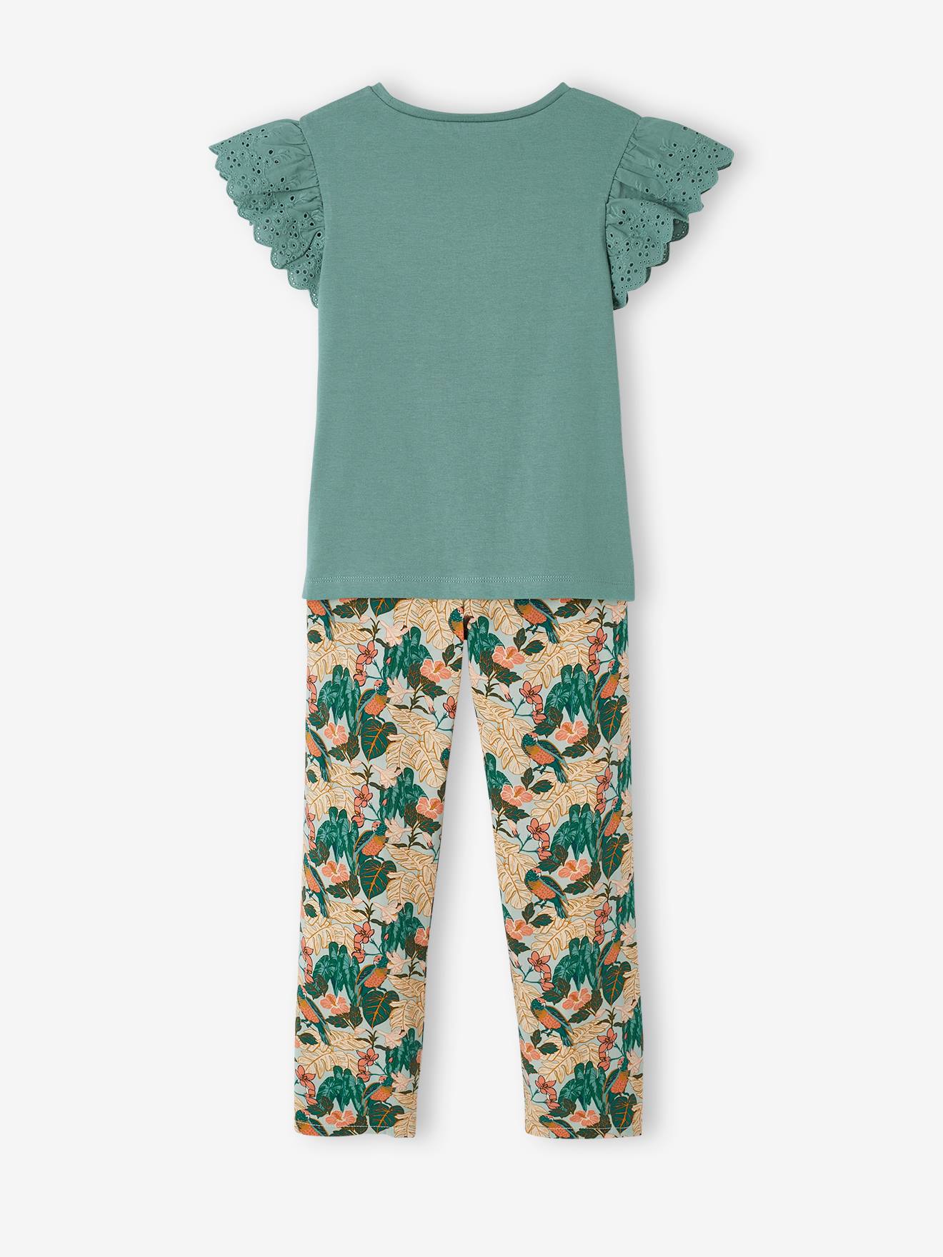 Ensemble T-shirt noué et pantalon fluide imprimé fille corail