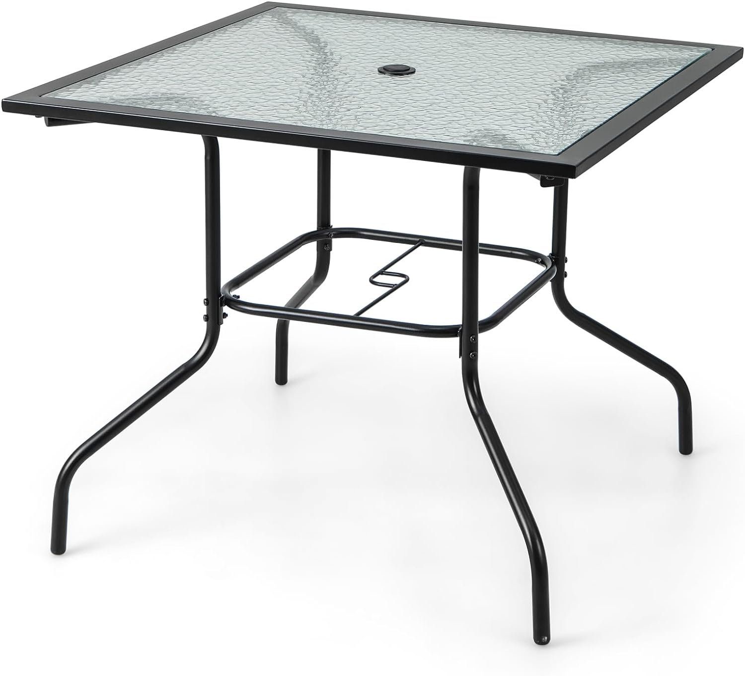 KOMFOTTEU Gartentisch Bistrotisch, mit Glasplatte & 38mm Schirmloch, 89×89 cm