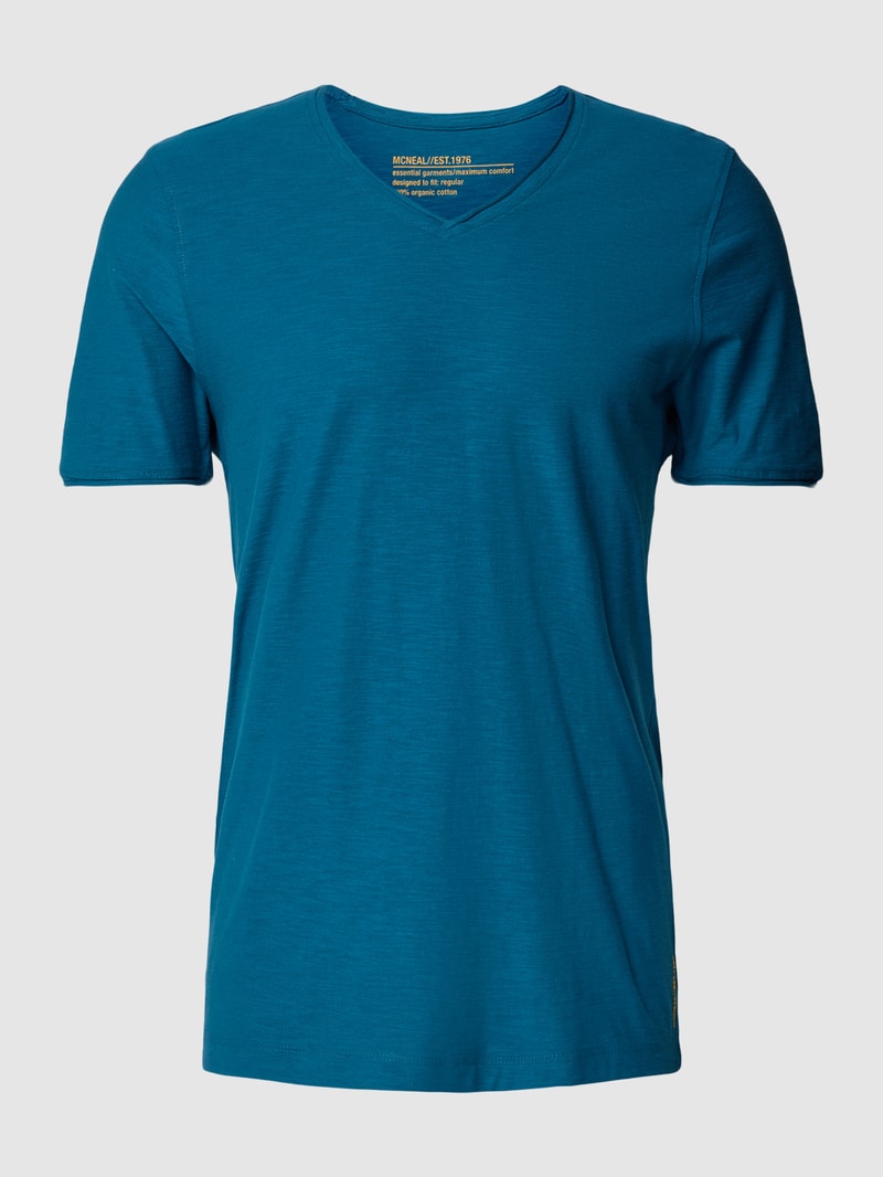 Regular Fit T-Shirt aus Baumwolle mit V-Ausschnitt in lagune