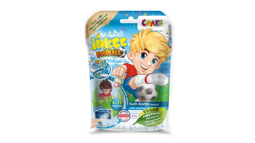 CRAZE - INKEE Fußball Badekugel mit Überraschung - 1 von 11 Fussballspielerfiguren 80 g