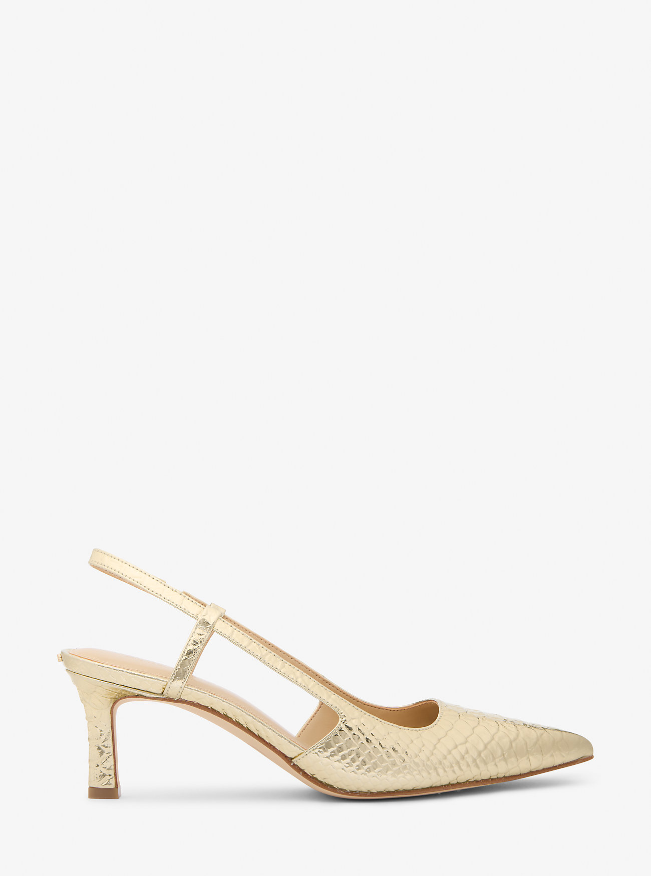 Alora Metallic Slingback Pumps i Lær med Slangemotiv - BLEKEGYLL