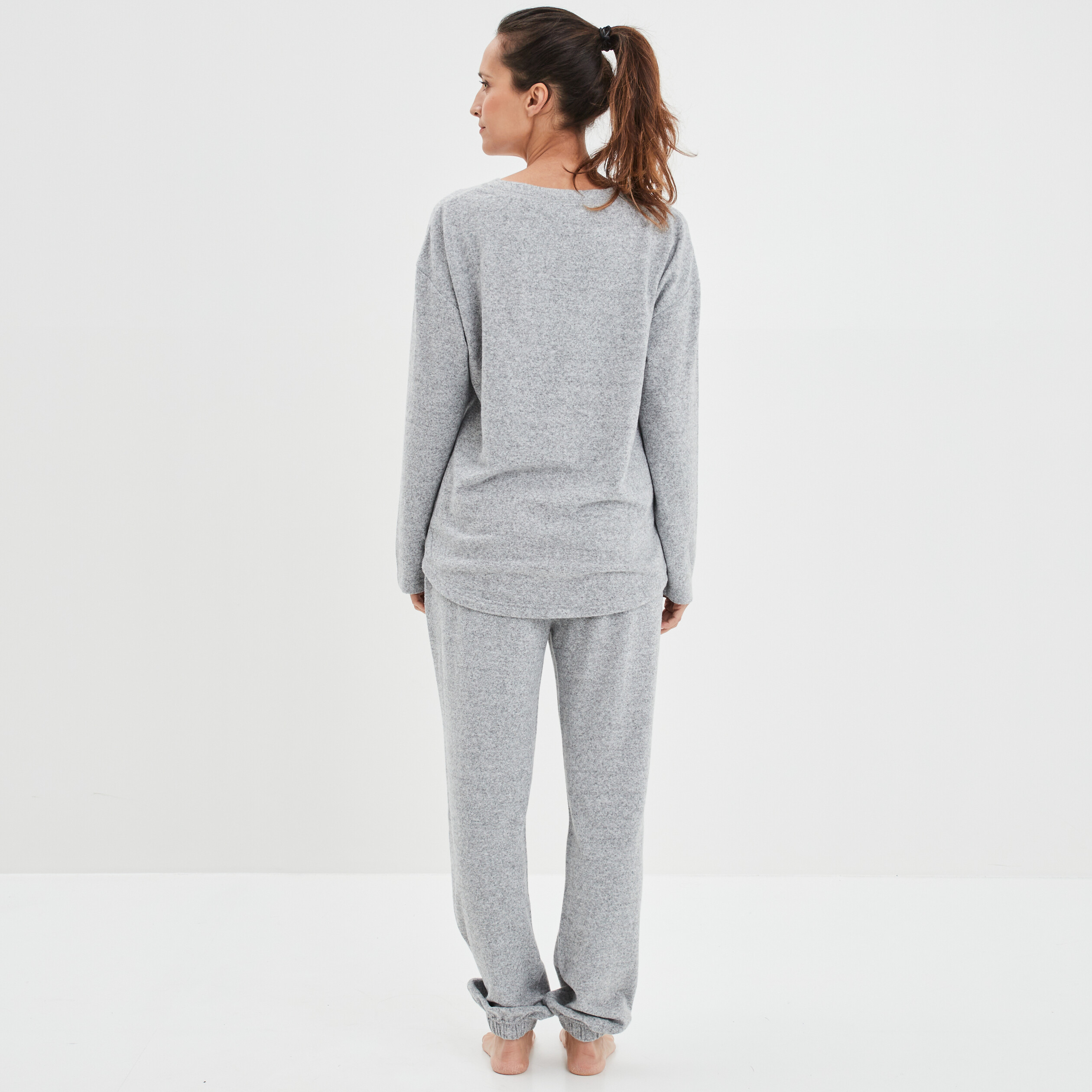 Ensemble pyjama bas resserré 2 pièces gris clair femme | La Halle